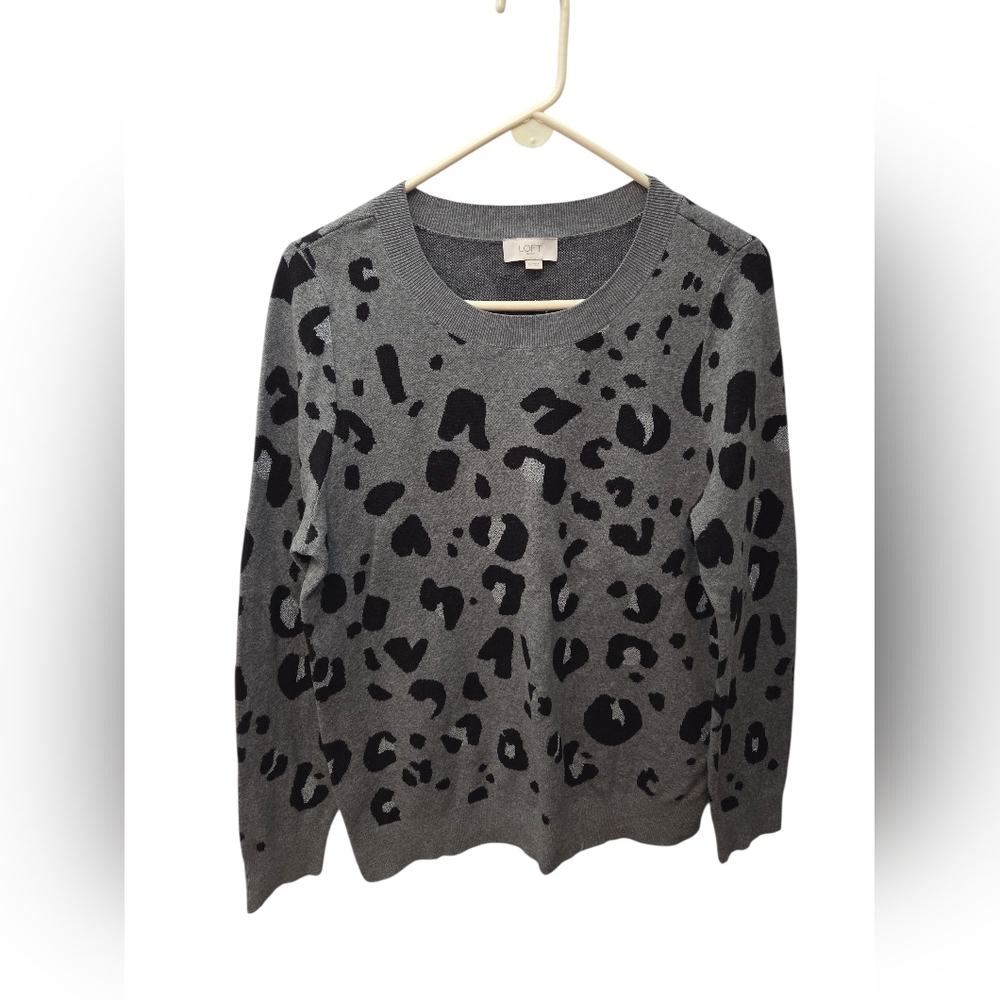 Loft Outlet Sweater Leopard Print Gray Metallic Size XL - Picture 1 of 3